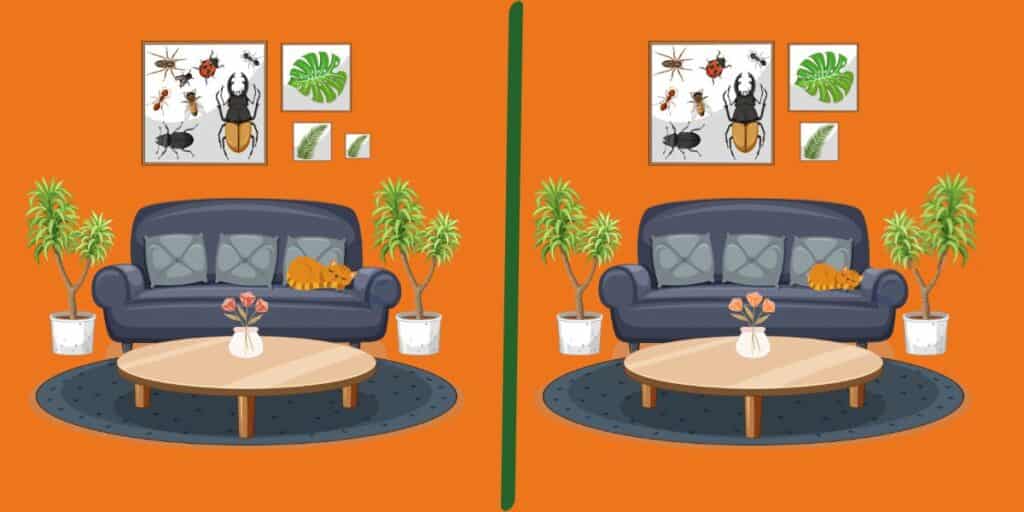 Spot the difference challenge: find the 5 subtle changes in these cozy living room scenes in under 12 seconds! Are your eyes quick enough?