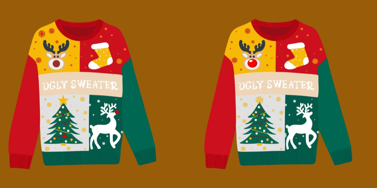 Spot the difference challenge: can you find the 6 subtle changes in these christmas jumper images in under 12 seconds?