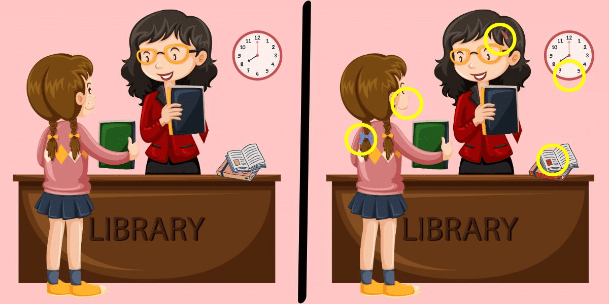 Spot the difference challenge: dive into a world of books and see if you can find 5 subtle changes in this library scene in under 11 seconds!